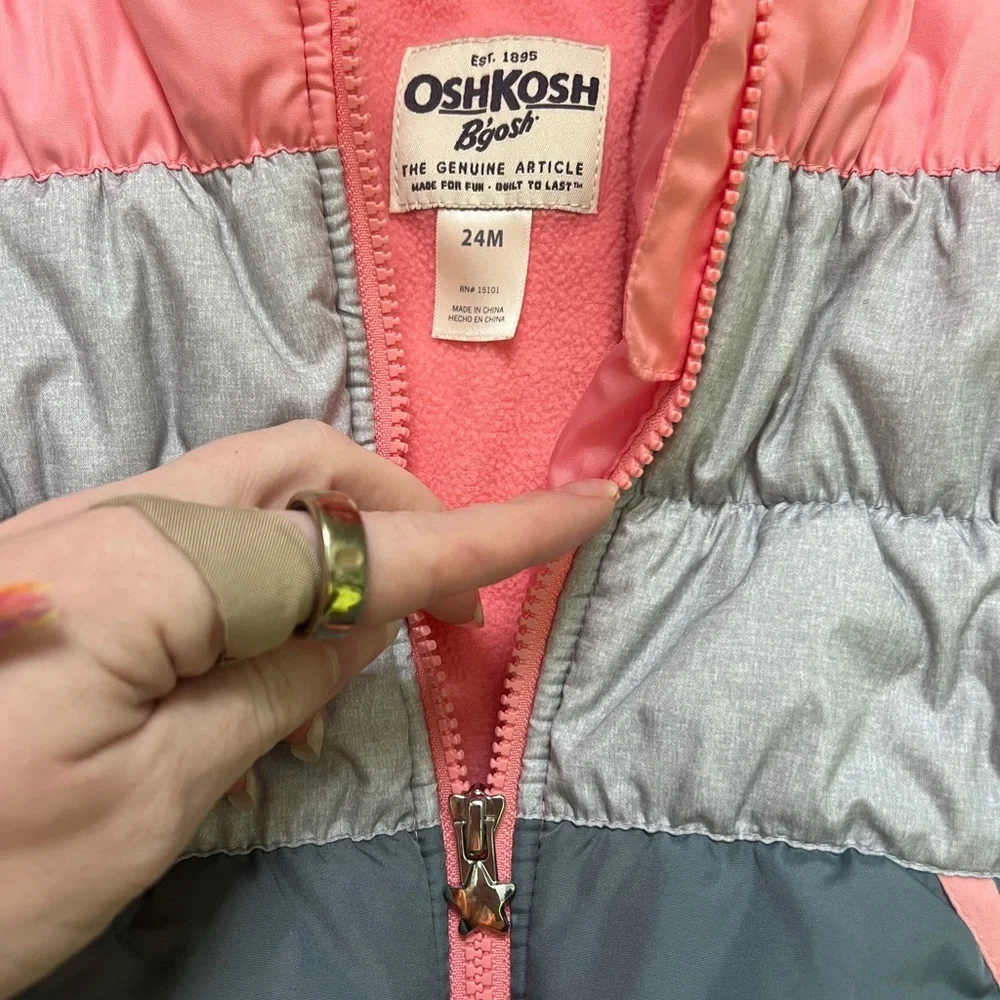 OshKosh B'gosh Puffer Jacket Kids Girls‎ 24M Pink Gray